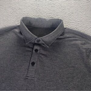 Lululemon Polo Shirt Mens Medium Dark Gray Logo Athleisure Casual Golf Travel